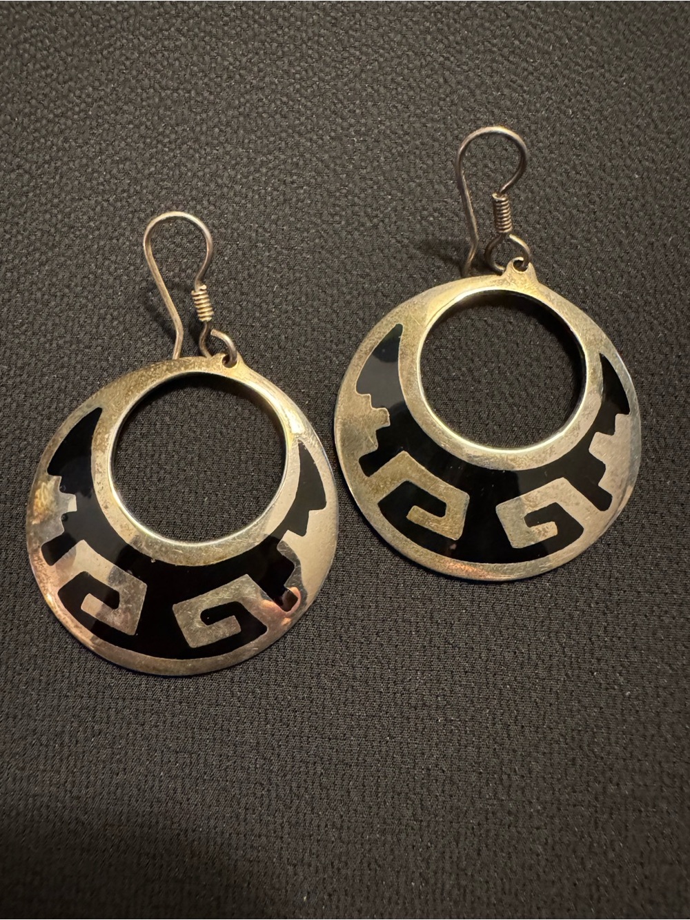 Vintage Taxco Mexico 925 Sterling Silver Black Onyx Inlay Earrings - 17g